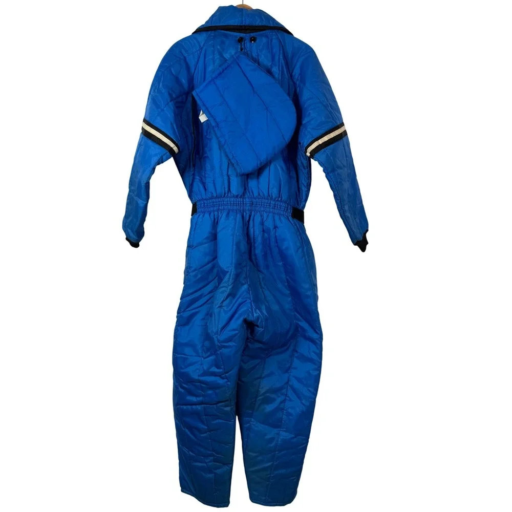 VTG JCPenney Snowmobile Ski Suit Men L Blue Coveralls Hood Belted Retro Gorpcore